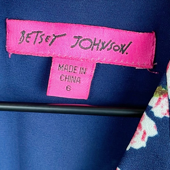 Betsey Johnson Navy Blue Floral Print Chiffon Fit and Flare Dress Women's Size 6 - Picture 9 of 14